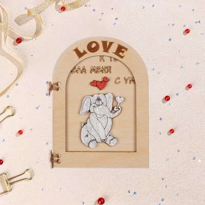 Деревянная открытка "Love" ручная работа, светлый, слоник, 12х8 см