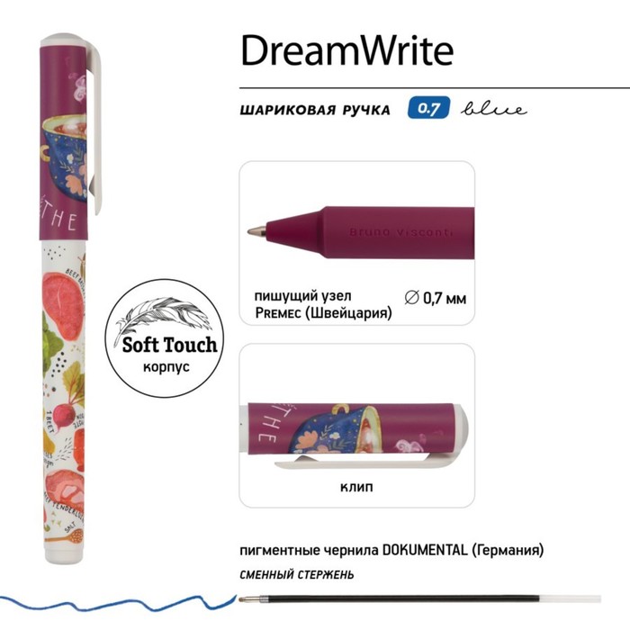 Ручка шариковая DreamWrite "Славянская трапеза", корпус Soft Touch, 0.7 мм, синие чернила, в футляре, МИКС