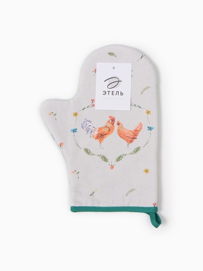 Варежка-прихватка «Этель. Курочка и петух», 20×28 см, саржа, 100% х/л, ватин 250 г/м²