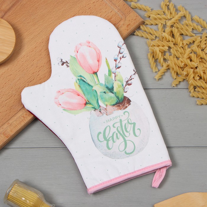 Варежка - прихватка «Этель. Тюльпаны», 20×28 см, саржа, 100% хлопок, ватин 250 г/м² - Фото 1