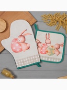 Набор кухонный «Этель. Пасхальный кролик»: варежка-прихватка 20×28 см, прихватка 19×19 см,100% хлопок - Фото 3