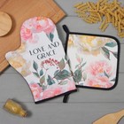 Кухонный набор «Этель» Love and Grace: варежка-прихватка 20×28 см, прихватка 19×19 см, 100% хлопок - Фото 1