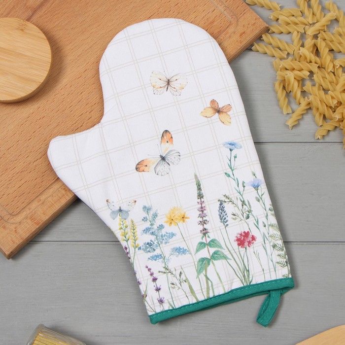 Варежка - прихватка «Этель. Полевые цветы», 20×28 см, саржа, 100% хлопок, ватин 250 г/м²