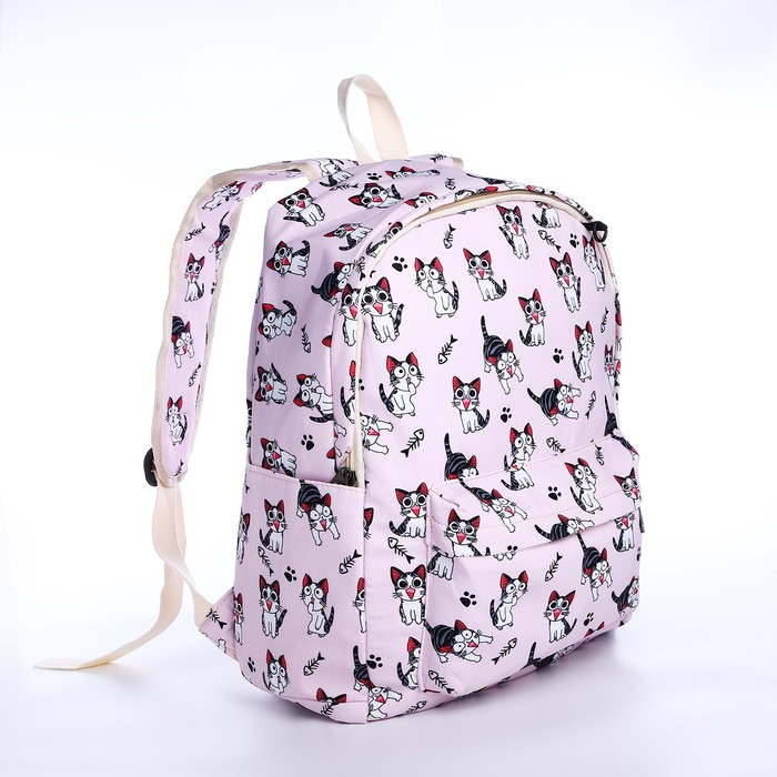 Рюкзак школьный из текстиля на молнии, 3 кармана, пенал, цвет розовый - фото 1926933978