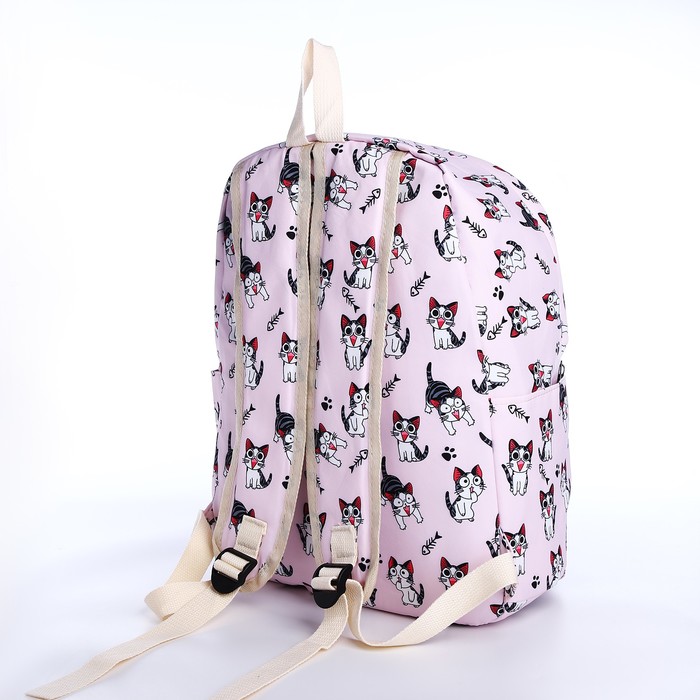 Рюкзак школьный из текстиля на молнии, 3 кармана, пенал, цвет розовый - фото 1926933979