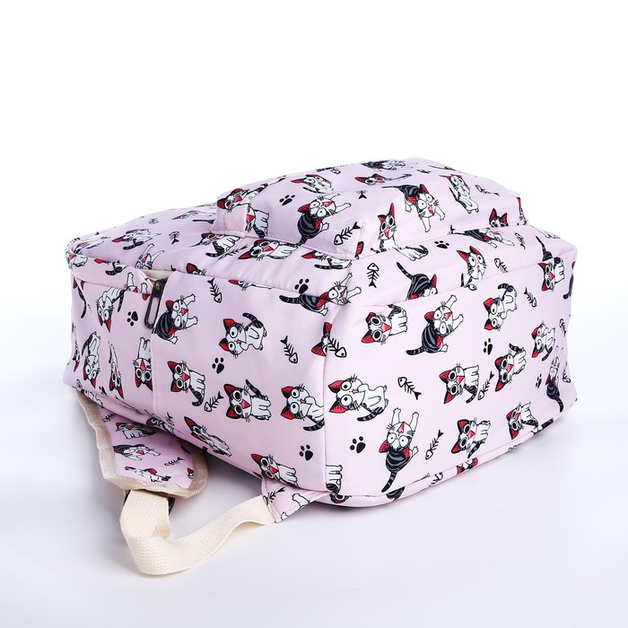 Рюкзак школьный из текстиля на молнии, 3 кармана, пенал, цвет розовый - фото 1926933980
