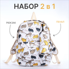 Рюкзак школьный из текстиля на молнии, 3 кармана, пенал, цвет белый/разноцветный - фото 321714589