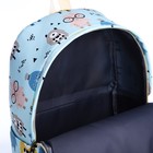 Рюкзак школьный из текстиля на молнии, 3 кармана, пенал, цвет голубой - Фото 5