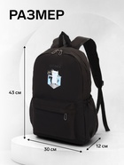 Рюкзак школьный на молнии, с карманами, с принтом, размер 30×12×43 см, чёрный - Фото 3