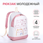 Рюкзак школьный из текстиля на молнии, 3 кармана, цвет розовый - фото 321714635