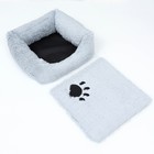 Лежак с подушкой квадратный пухлый "BELKA", 45 х 45 х15 см, мех, сатин, периотек, серый - Фото 4