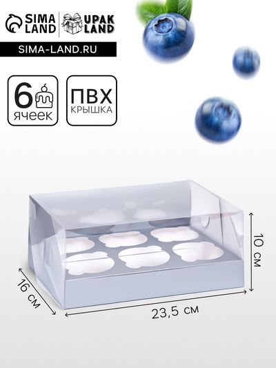 Коробка для 6 капкейков 23.5×16×10 см, серебро