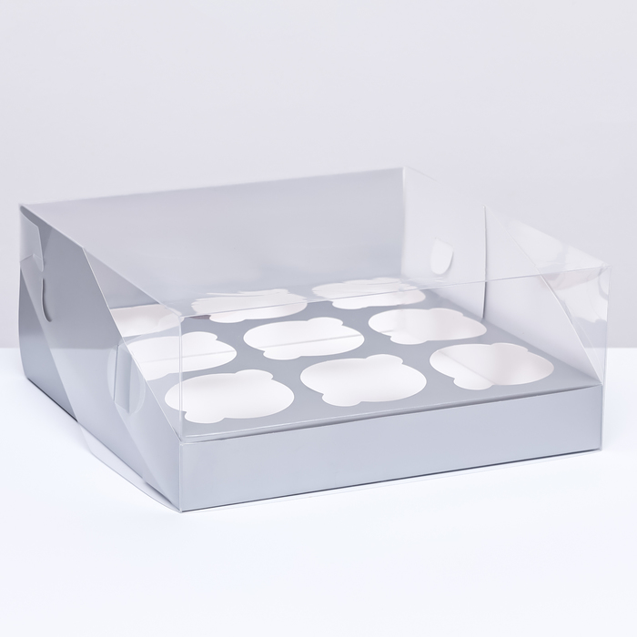 Коробка для 9 капкейков 23,5 х 23,5 х 10 , Серебро - Фото 1