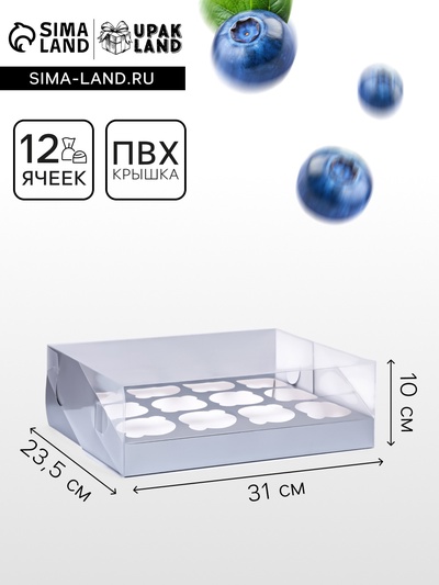 Коробка для 12 капкейков 31×23.5×10 см, серебро