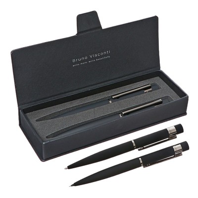 Набор BrunoVisconti VERONA: ручка шариковая поворотная 1.0 мм + карандаш механический 0.7 мм, металлический корпус Soft Touch чёрный, в футляре