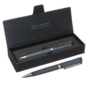 Ручка шариковая поворотная, 1.0 мм, BrunoVisconti MILANO, стержень синий, металлический корпус Soft Touch серый, в футляре из экокожи