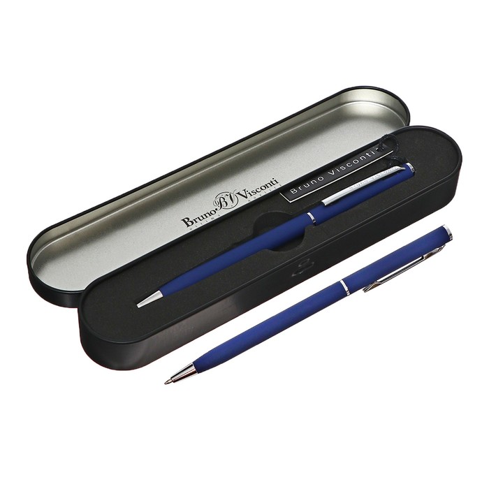 Ручка шариковая поворотная, 0.7 мм, BrunoVisconti PALERMO, стержень синий, металлический корпус Soft Touch синий, в футляре - Фото 1