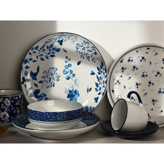 Набор посуды на 4 персоны Royal Garden, 16 предметов: 4 тарелки 23 см, 4 миски 14.5 см, 4 кружки 250 мл, 4 блюдца 15 см. - фото 1907958887