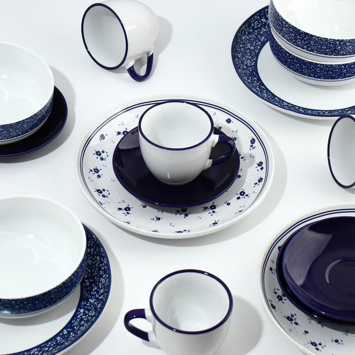 Набор посуды на 4 персоны Royal Garden, 16 предметов: 4 тарелки 23 см, 4 миски 14.5 см, 4 кружки 250 мл, 4 блюдца 15 см. - фото 1907958874