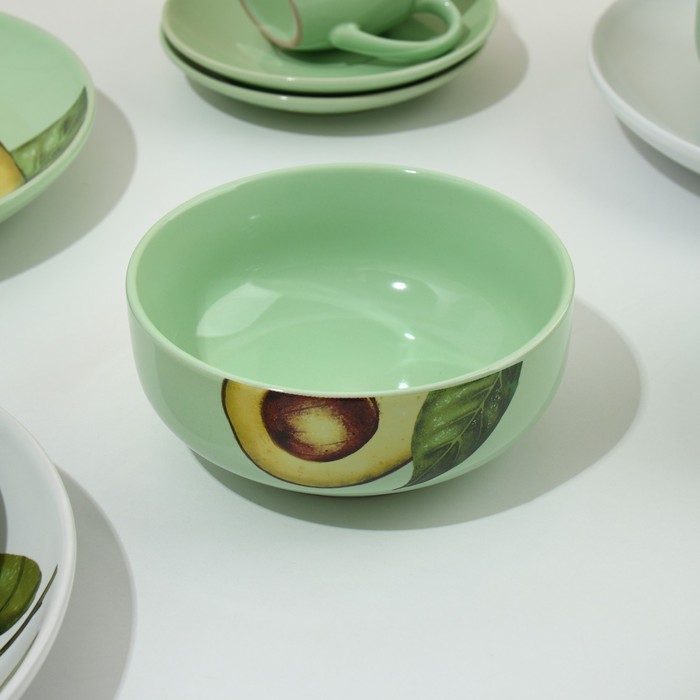 Набор посуды из керамики на 4 персоны «Авокадо», 16 предметов: 4 тарелки 23 см, 4 миски 14.5 см, 4 кружки 250 мл, 4 блюдца 15 см - фото 1907958898