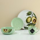 Набор посуды из керамики на 4 персоны «Авокадо», 16 предметов: 4 тарелки 23 см, 4 миски 14.5 см, 4 кружки 250 мл, 4 блюдца 15 см - Фото 4