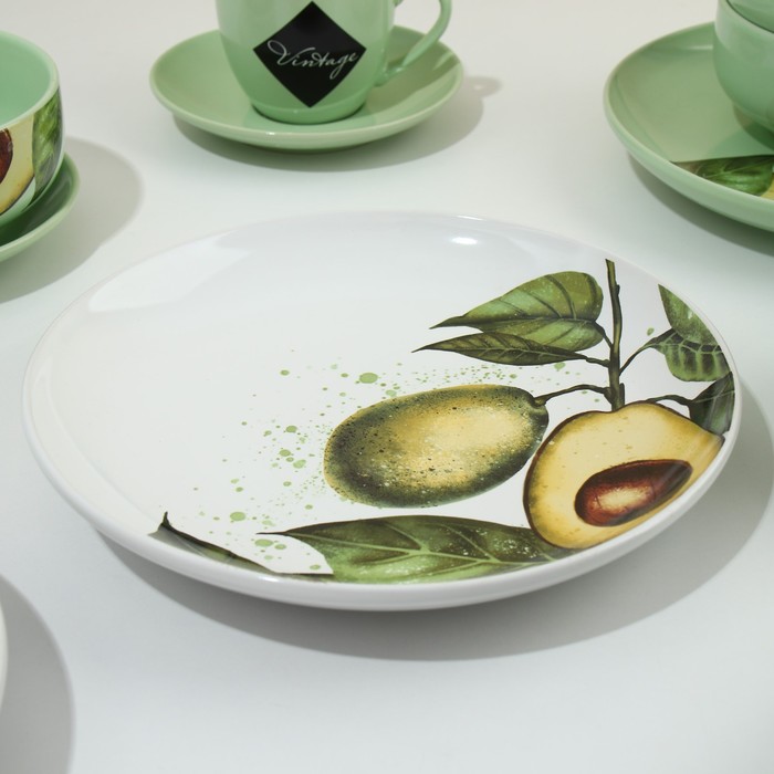Набор посуды из керамики на 4 персоны «Авокадо», 16 предметов: 4 тарелки 23 см, 4 миски 14.5 см, 4 кружки 250 мл, 4 блюдца 15 см - фото 1907958895