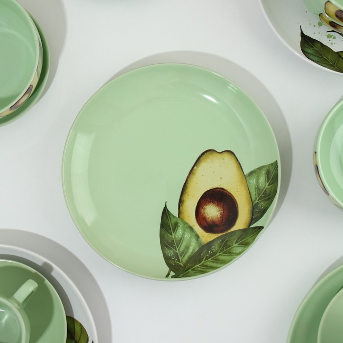 Набор посуды из керамики на 4 персоны «Авокадо», 16 предметов: 4 тарелки 23 см, 4 миски 14.5 см, 4 кружки 250 мл, 4 блюдца 15 см - фото 1926935052