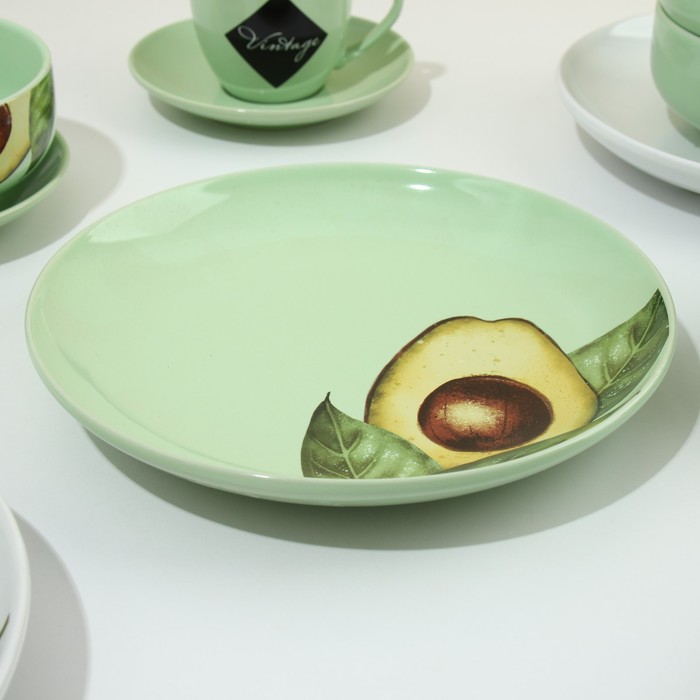 Набор посуды из керамики на 4 персоны «Авокадо», 16 предметов: 4 тарелки 23 см, 4 миски 14.5 см, 4 кружки 250 мл, 4 блюдца 15 см - фото 1926935053