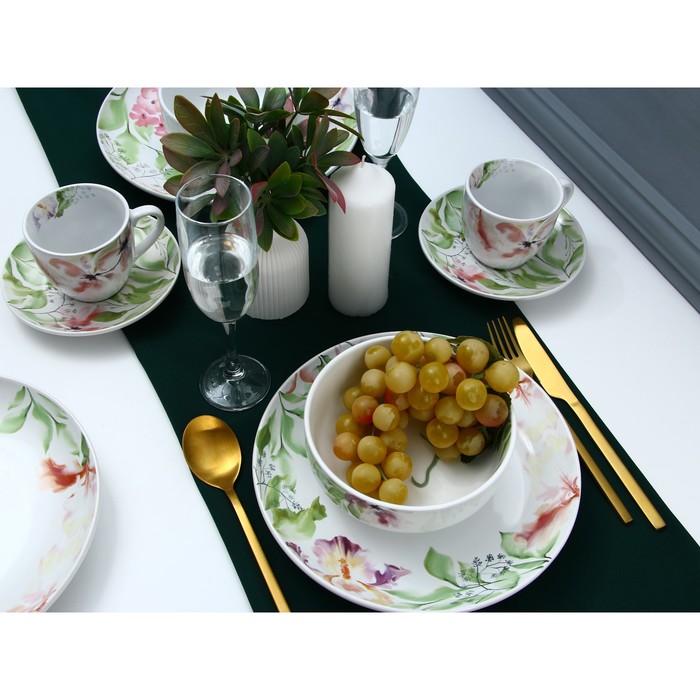Набор посуды на 4 персоны «Акварель», 16 предметов: 4 тарелки 23 см, 4 миски 14.5 см, 4 кружки 250 мл, 4 блюдца 15 см. - фото 1907958925
