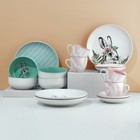 Посуда из керамики «Пасха. Лесные персонажи»: 4 тарелки, 4 миски, 4 кружки, 4 блюдца - Фото 3