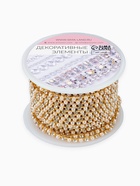 Цепь со стразами и жемчугом, металл, пластик, стекло, 2.5 мм, 9±1 м, цвет золотой - Фото 5