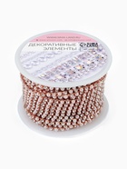 Цепь со стразами и жемчугом, металл, пластик, стекло, 2.5 мм, 9±1 м, цвет розовое золото - Фото 5