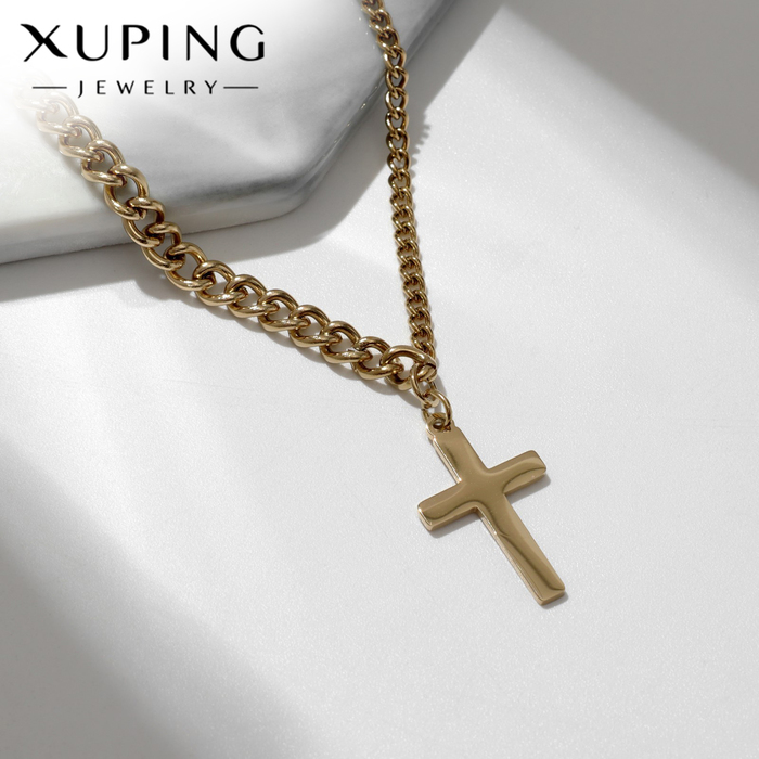 Кулон XUPING крестик, цвет белый в золоте, 40 см