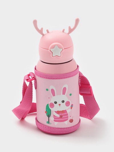 Термос детский «Единорог», 500 мл, с кружкой, два вида крышек, сохраняет тепло до 6 ч, нержавеющая сталь, розовый