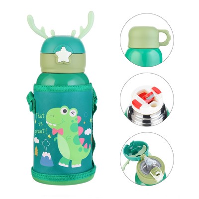 Термос детский «Динозавр», 500 мл, с кружкой, два вида крышек, сохраняет тепло до 6 ч, нержавеющая сталь, зелёный