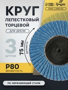Круг лепестковый торцевой ТУНДРА, по нержавеющей стали, для дрели, М8, 75 мм, P80, 3 шт. - Фото 1