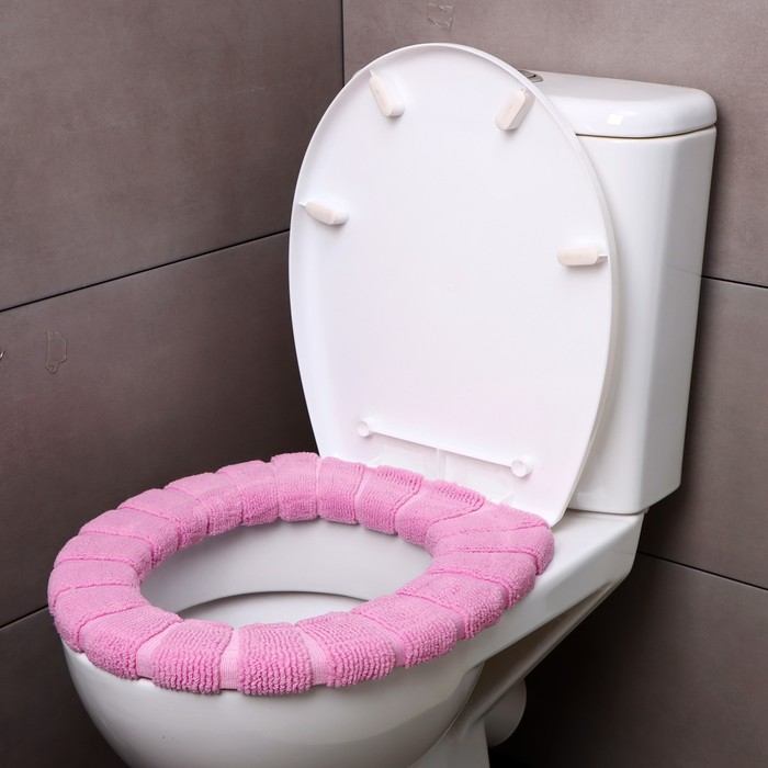 Мягкий чехол накладка на крышку и сиденье унитаза (розовая) - фото 1906513386