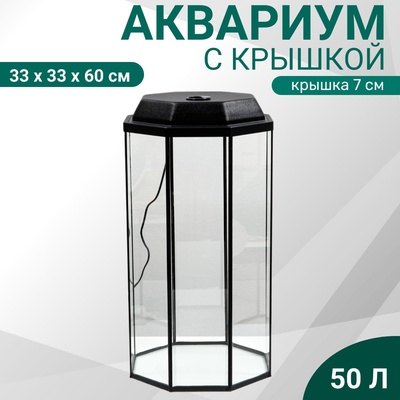 Аквариум «Восьмигранный» с крышкой, 50 л, 33×33×60/67 см, чёрный