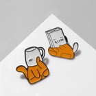 Набор значков (2 шт.) «Коты» неуклюжие, цвет бело-оранжевый в чёрном металле - фото 23355418