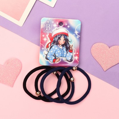 Резинки для волос «Комиксы», набор 4 шт., девчонка шляпка, 5 см, чёрные, синие