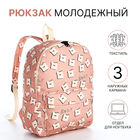 Рюкзак школьный из текстиля на молнии, 3 кармана, цвет розовый - фото 321714688