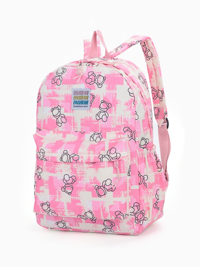 Рюкзак школьный на молнии, с карманами, с принтом, размер 28.5×12×41 см, розовый - Фото 1