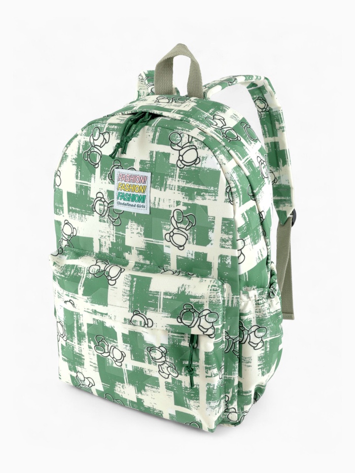 Рюкзак школьный на молнии, с карманами, с принтом, размер 28.5×12×41 см, зелёный - Фото 1