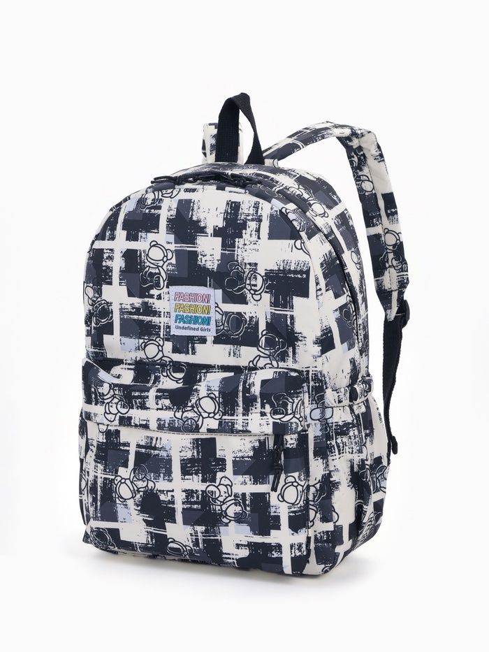 Рюкзак школьный на молнии, с карманами, с принтом, 28.5×12×41 см, чёрный - Фото 1