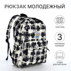 Рюкзак школьный из текстиля на молнии, 3 кармана, цвет чёрный - фото 6229399