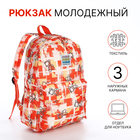 Рюкзак школьный из текстиля на молнии, 3 кармана, цвет оранжевый - фото 321714726