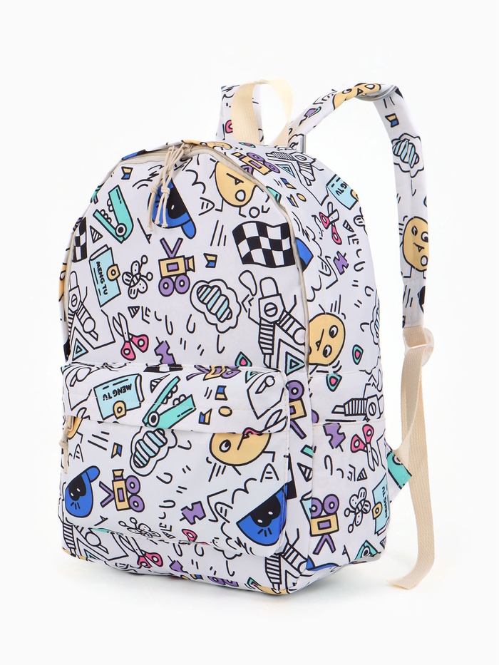 Рюкзак школьный «Граффити» из текстиля на молнии, 3 кармана, 28×12.5×37 см, белый - Фото 1
