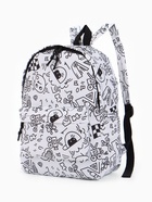 Рюкзак школьный из текстиля на молнии, 3 кармана, 28×12.5×37 см, белый - Фото 1