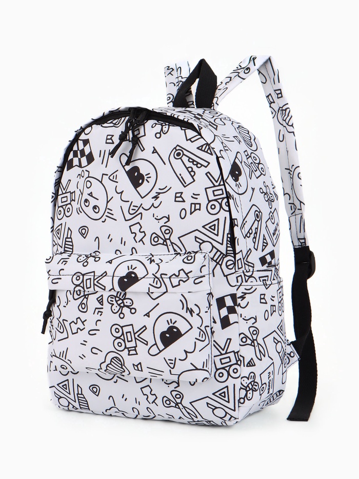 Рюкзак школьный из текстиля на молнии, 3 кармана, 28×12.5×37 см, белый - Фото 1