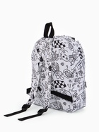 Рюкзак школьный из текстиля на молнии, 3 кармана, размер 28×12.5×37 см, белый/чёрный 9853342